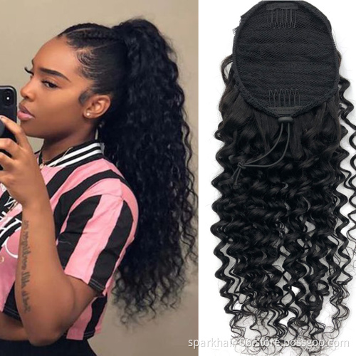 Unprocessed Natural Human Hair Ponytail Extension 100g Full Ponytail Wig Brazilian Hair Clip Ponytail  8-32 Black Brown Burgundy